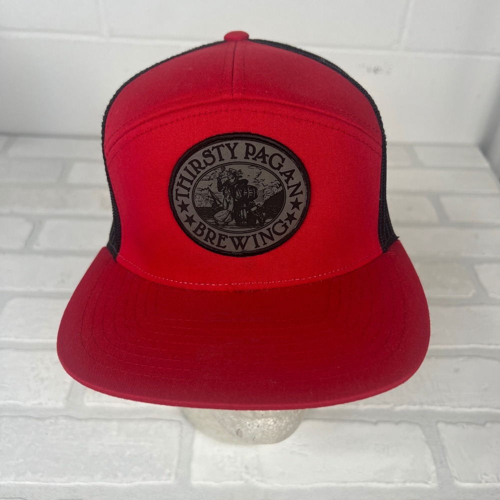 Richardson Thirsty Pagan Brewing Red Black 7 Panel Trucker Snapback Hat 168